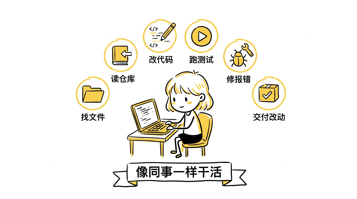 Code Agent 的六大核心能力:找文件、读仓库、改代码、跑测试、修报错、交付改动