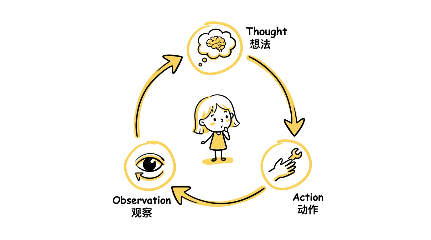 ReAct：Thought-Action-Observation 循环