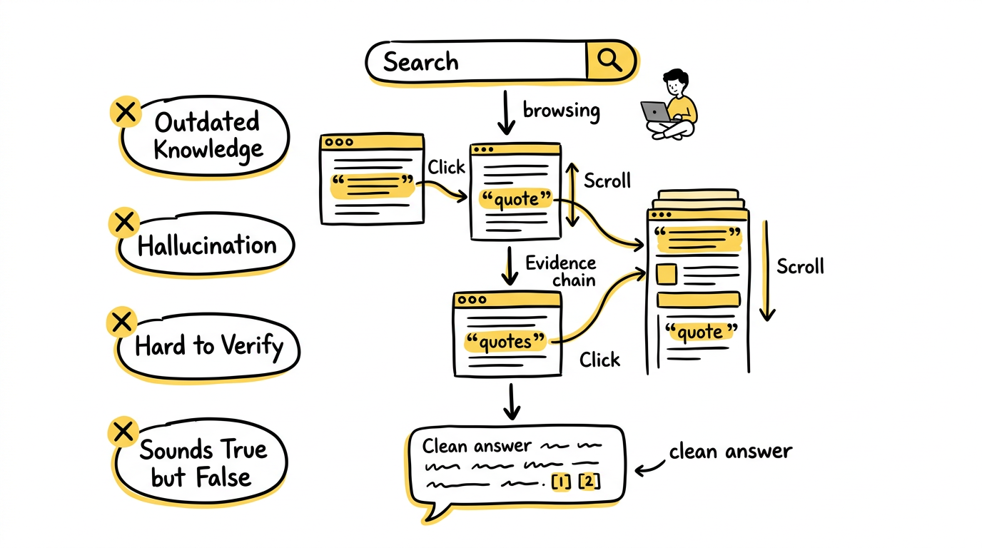 WebGPT search-evidence-answer workflow with citations