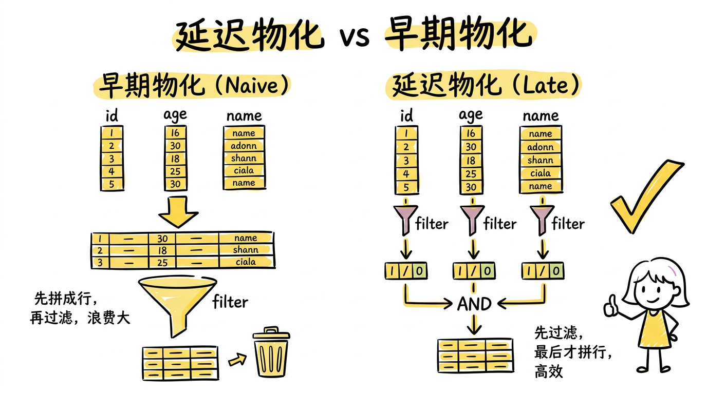 延迟物化 vs 早期物化