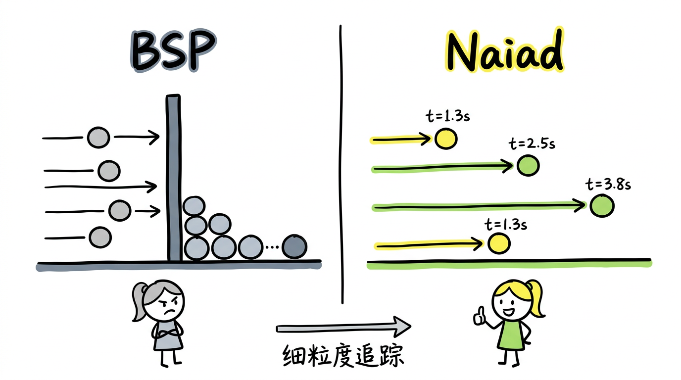 BSP 全局 Barrier vs Naiad 细粒度追踪